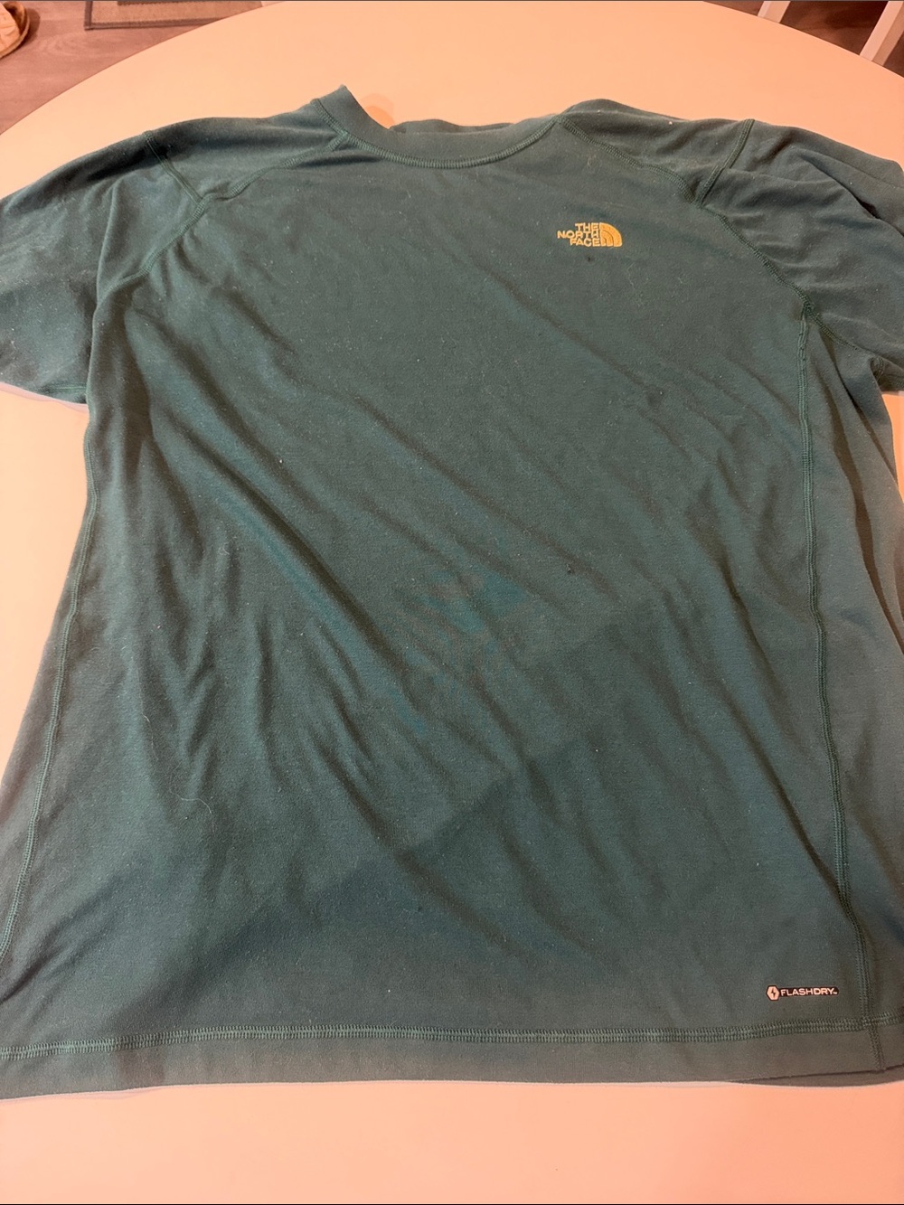 The North Face Teal Short Sleeve Crew Tee with Yellow Logo